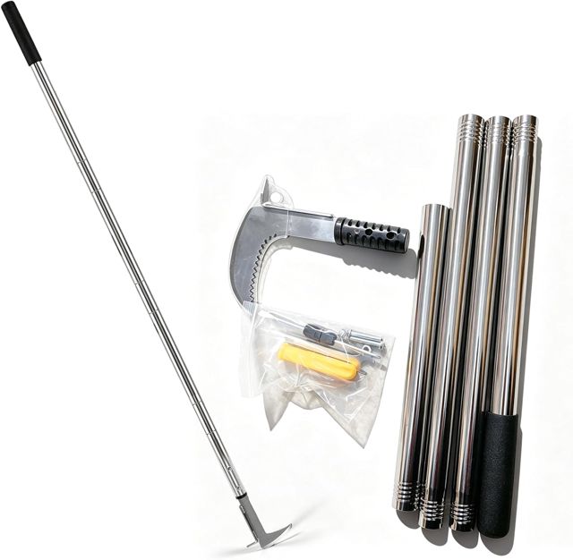 Grattoir à joint - Avec manche long réglable de 140 cm - Avec bord dentelé - Outil de jardinage ergonomique pour désherber sans se pencher - Pour terrasse, trottoir, parterre