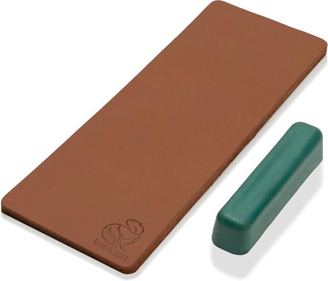 BeaverCraft Cuir à décaper Strop pour aiguiser les couteaux LS2P1 - Kit d'affûtage de couteaux 8 x 20 cm - Aiguiseur de couteaux avec affûtage Ensemble de pâte à polir Strop - Double face