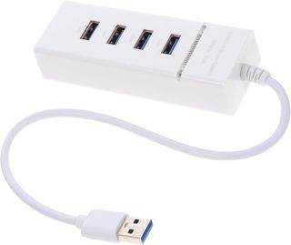 Hub USB 3.0 4 Ports Plastique Blanc, Adaptateur Compact Câble, Transfert 5 Gbit/S, Compatible PC Portable, pour Utilisation Bureau et Déplacement