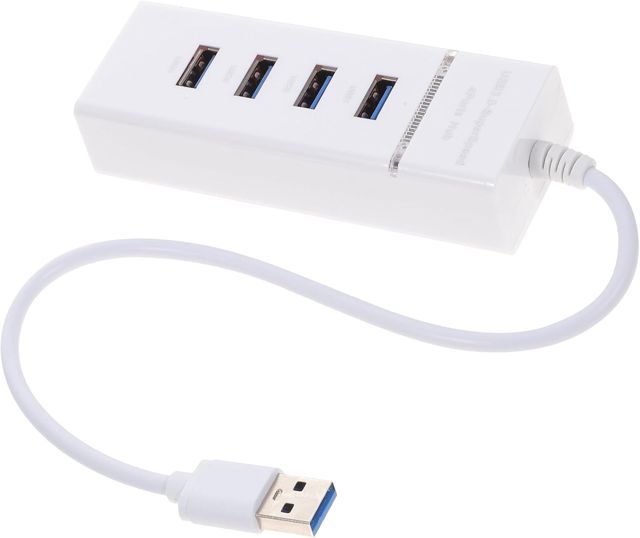 Hub USB 3.0 4 Ports Plastique Blanc, Adaptateur Compact Câble, Transfert 5 Gbit/S, Compatible PC Portable, pour Utilisation Bureau et Déplacement