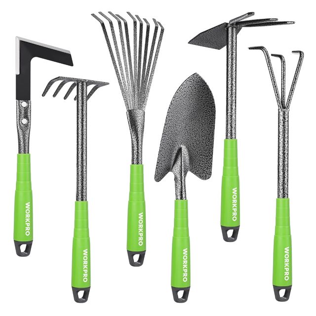 WORKPRO Kit d'Outils de Jardin 6 Pièces en Acier Inoxydable