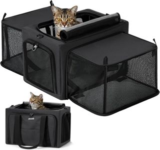 Pecute Sac de Transport Extensible pour Chat, Zone Cachée Respirante,Vert