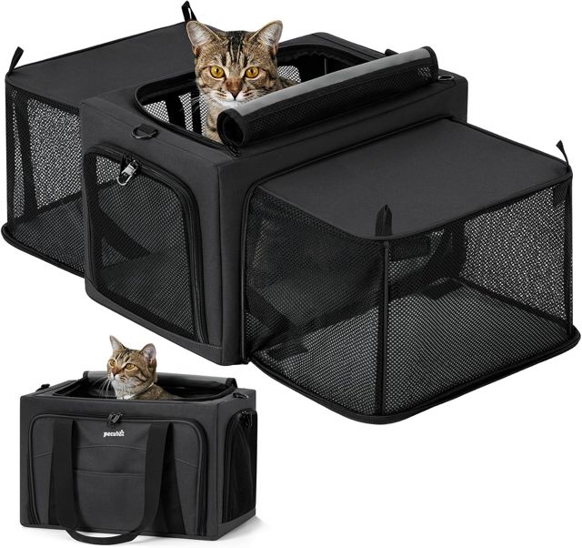 Pecute Sac de Transport Extensible pour Chat, Zone Cachée Respirante,Vert