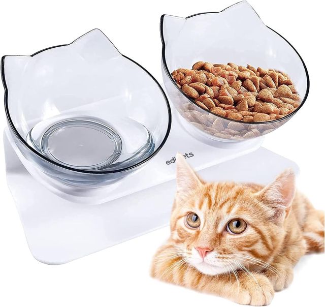 Edipets, Gamelle Chat, Double Bol en Acier Inoxydable, avec Angle Réglable 0 et 15 degrés, Bol pour Petit, Moyen, Grand Animal (Acier Inoxydable)