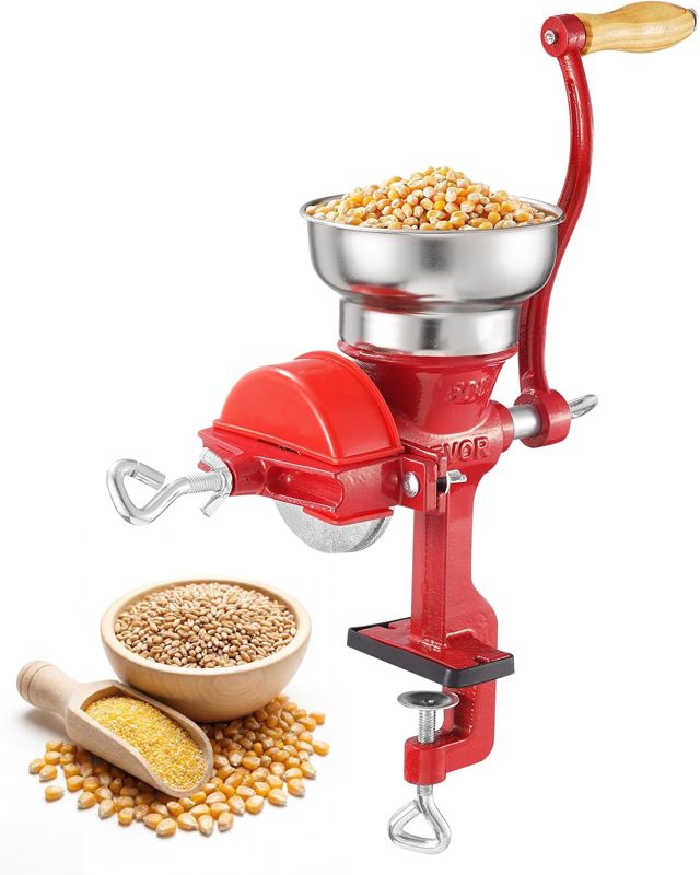 VEVOR Moulin à Grains Manuel de Table, Moulin à Céréales à Manivelle, pour Épices Grains de Café Noix Blé, Broyeur à Maïs en Fonte, Fixation Stable à Serre-joint, avec Couvercle Anti-poussières