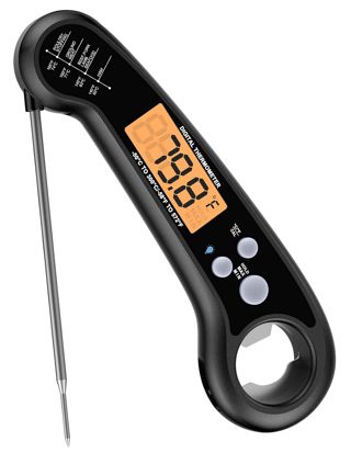 Thermomètre à viande à lecture instantanée pour grillades et cuisson Thermomètre alimentaire numérique précis avec sonde bi-pli rétro-éclairée pour la cuisine, la friture, le steak (Black)
