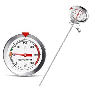 Thermomètre à Friture 300°C avec Sonde 23cm Inox 304 – Cadran 52mm 3 Zones Colorées, Clip Ajustable 360°, Échelle de Cuisson Steak pour Viande Huile Confiture