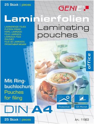 Genie Lot de 25 pochettes à plastifier A4 avec marge et perforations Transparent