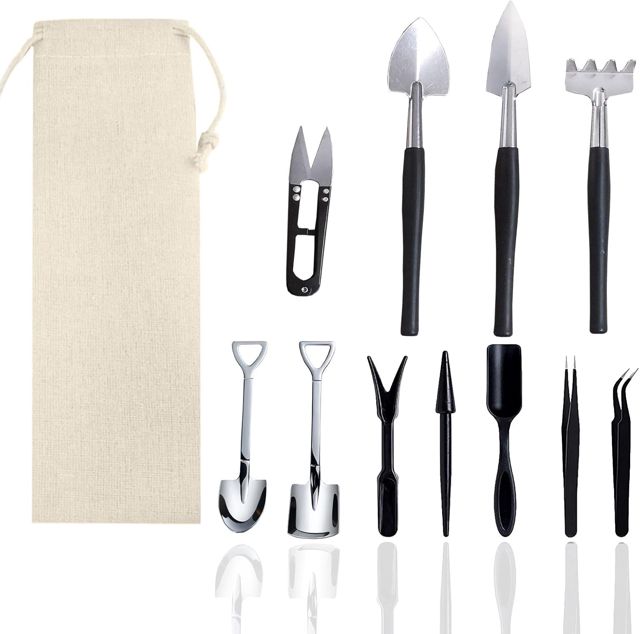 Kit 12 pièces d’outils pour plantes succulentes Mini kit de jardinage pour rempotage, cactus, bonsaï et soins d’intérieur