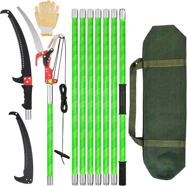 Scie D'élagage Télescopique 8m - Scie À Perche Manuelle Réglable 1 À 8m Avec 2 Lames, Ciseaux, Sac, 8 Poignées Légères, Ensemble D'outils De Jardin Pour La Taille Des Palmiers Et Des Arbustes