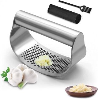 Presse-ail – Coupe-ail – En acier inoxydable 430 pour ail gingembre, éplucheur d'ail, brosse de nettoyage