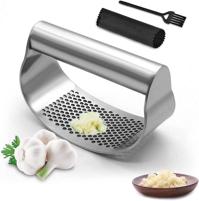 Presse-ail – Coupe-ail – En acier inoxydable 430 pour ail gingembre, éplucheur d'ail, brosse de nettoyage