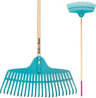 KOTARBAU® Rateau a Feuille - Plastique - 46 cm - avec Manche en Bois - 23 Dents - Rateau Jardin - Ramasse Feuille - Balai Gazon - Turquoise