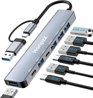 Hub USB 3.0,Hub USB C,7-en-2 Multiprise USB avec 1 Port USB 3.0 5Gbps Haute Vitesse/2 Ports USB-C/4 Ports USB 2.0,USB hub Compatible avec PC,MacBook/Pro/Mini,iMac,Surface,Ordinateur Portable,Tablette