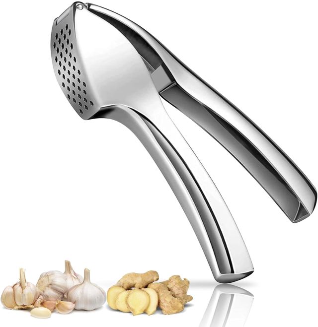 Presse à ail en acier inoxydable, facile à repasser, hachoir à ail, kit de hachage et d'épluchage, presse à ail professionnelle, facile à nettoyer, inoxydable