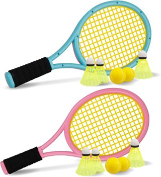 Raquette de tennis pour enfant avec sac, raquette en plastique comprenant 4 balles en mousse, 6 volants de badminton pour enfants (plus de 3 ans), jeu de sport intérieur/extérieur