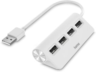 Hama Hub USB, 4 Ports, USB 2.0, 480 Mbit/s, Métal, Garantie 10 Ans, Blanc