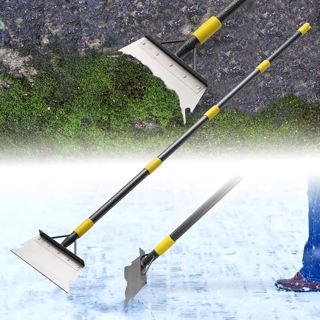 Pelle de nettoyage avec manche de 165 cm, outil de désherbage, pelle de jardin plate multifonctionnelle, pour désherber, gratter et enlever la glace