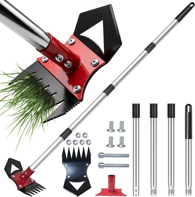 Arrache Mauvaise Herbe, 156 cm - Outil pour Desherber, Désherbeur Manuel, Râteau Désherbeur Et Houe de Jardin 2-en-1 : Un Outil de Jardinage pour Un Désherbage Efficace
