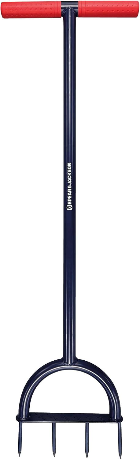 Spear & Jackson 4852LSA Aérateur de pelouse à Pointes en Acier Carbone, Construction Tout métal, poignée en T Large avec Grips antidérapants et Repose-Pied intégré