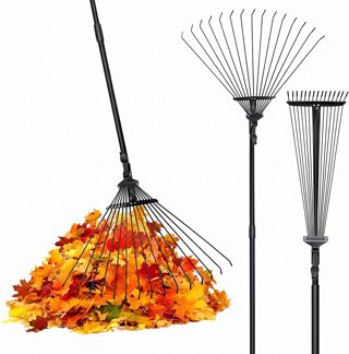 Pelle & Sol Râteau à Feuilles Télescopique 38–160 cm – Râteau Jardin Métal Léger 25 Dents – Balai Extérieur Réglable pour Ramasse Feuilles Mortes et Débris – Entretien Pelouse et Gazon
