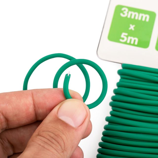 MIVOS Liant pour Plantes 3 mm x 5 m - Fil métallique Souple Vert - Fil de Jardinage - épais caoutchouté - Support pour Plantes dans Le Jardin - Fil métallique pour Le Jardin, recouvert pour Fleurs