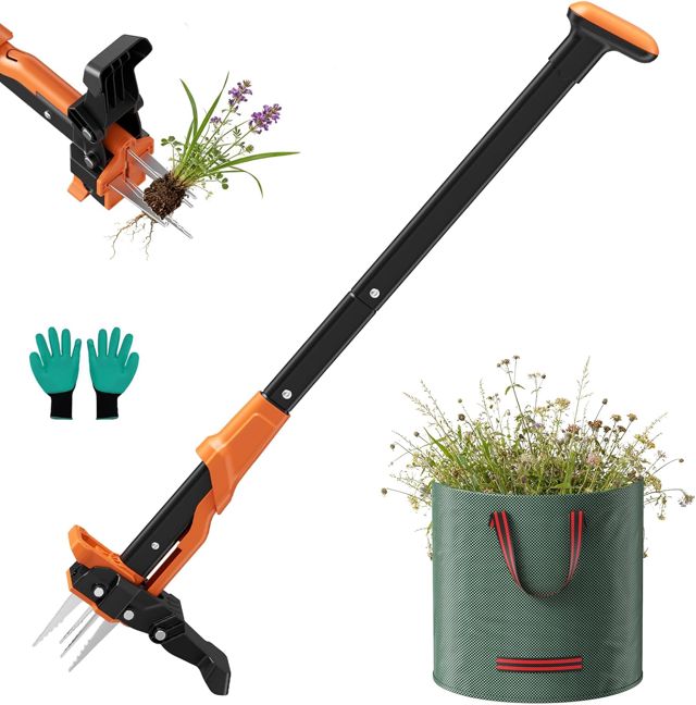 Désherbeur de 85 à 100 cm avec longueur réglable, appareil d'élimination des mauvaises herbes à long manche - Éliminateur de racines lourds pour pissenlit, outils de jardin pour cour et