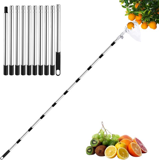 Cueille Fruit Télescopique 4m,Ramasse Pomme avec Tête Pliable Réglable 180°