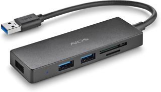 NGS IHUB Reader - Hub USB 3.0 avec Lecteur de Carte, 5 Ports, Haute Vitesse 5 Gbps, Compatibilité Universelle, PC et Mac, Système Plug & Play, Design Compact et Portable, Câble de 190 mm