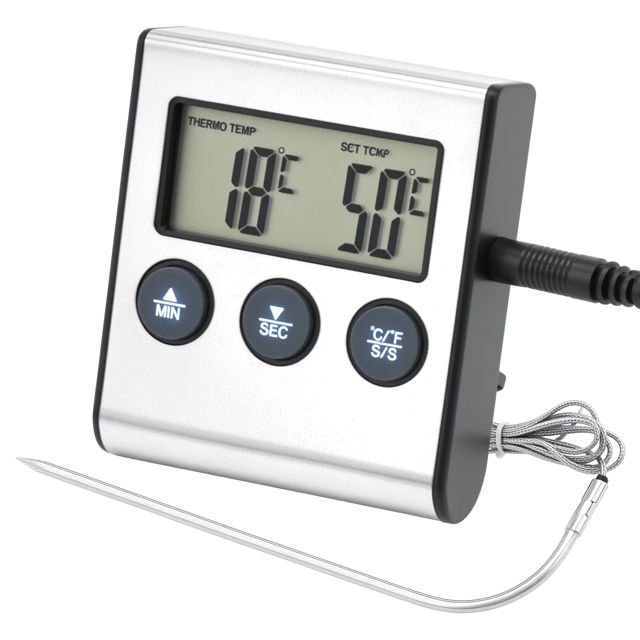 QWORK® Thermomètre Cuisine Numérique - Sonde, Fonction minuterie, Écran LCD - pour Cuisson au Four et Barbecue