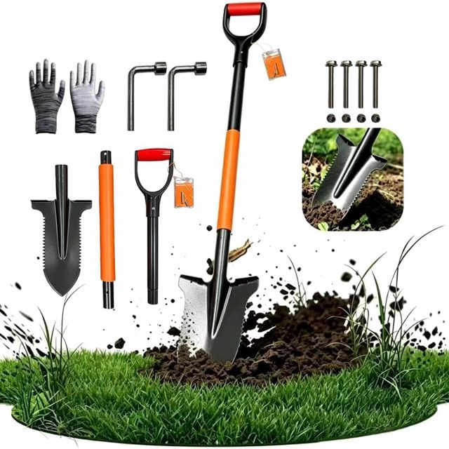 Bêche avec Scie à Racine 115 cm, Bêche de Jardin Robuste avec Bord de Scie