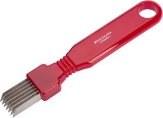 Westmark Décorateur à Cornichon/Coupe-cornichon à 7 lames, longueur : 16,3 cm, acier inoxydable/plastique, rouge/argenté, 51242260
