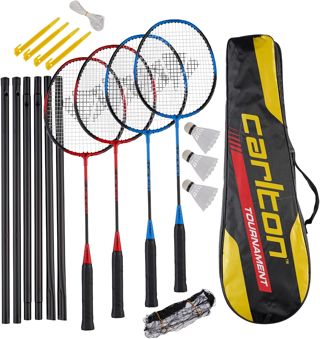 Carlton Tournament Badminton Set de Raquettes, 4 Joueurs (4 Raquettes, 3 Volants, 1 Sac, Filet et poteaux)
