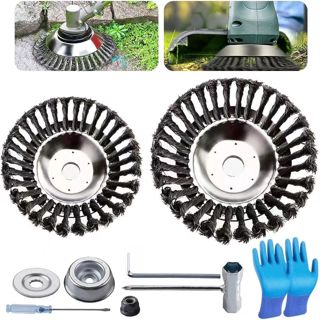 Lot de 2 brosses de désherbage professionnelles pour débroussailleuse, avec alésage de 25,4 mm, brosse pour débroussailleuse, avec accessoires d'installation