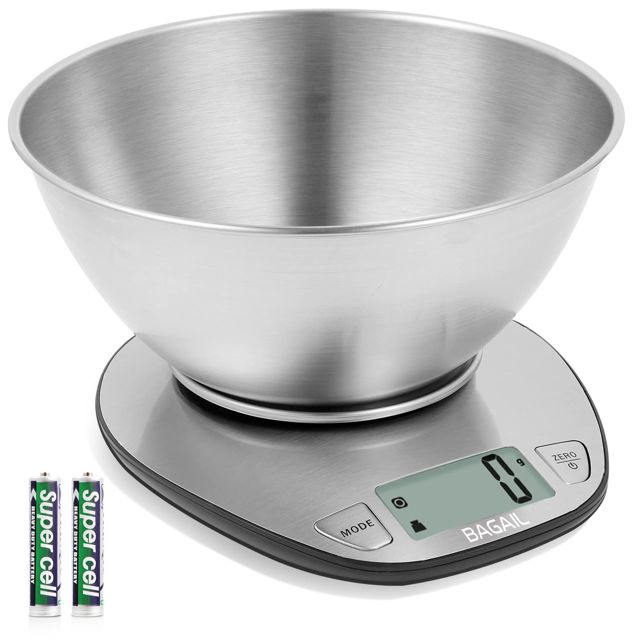 BAGAIL Balance de cuisine numérique avec bol en acier inoxydable