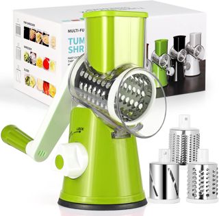 Diealles Shine Mandoline de Cuisine Manuelle, Coupe Legumes Multifonctions avec 3 Lames de Tambour Détachables, Râpe à Fromage pour Pommes de Terre, Carottes, Fromage, Noix, etc