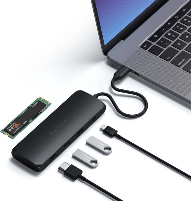 SATECHI Hub USB C 5 en 1 avec Boîtier SSD M.2 SATA, PD 100W, Noir