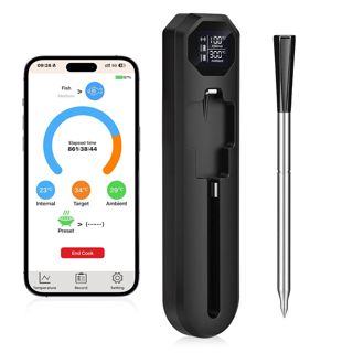 Dreamhigh® Thermomètre Cuisine Sans Fil, Thermomètre à Viande avec App, Précision de ±0,1 °C, portée de 150 M, Surveillance par Application avec Minuterie et Alarme, Idéal pour Four, Grill
