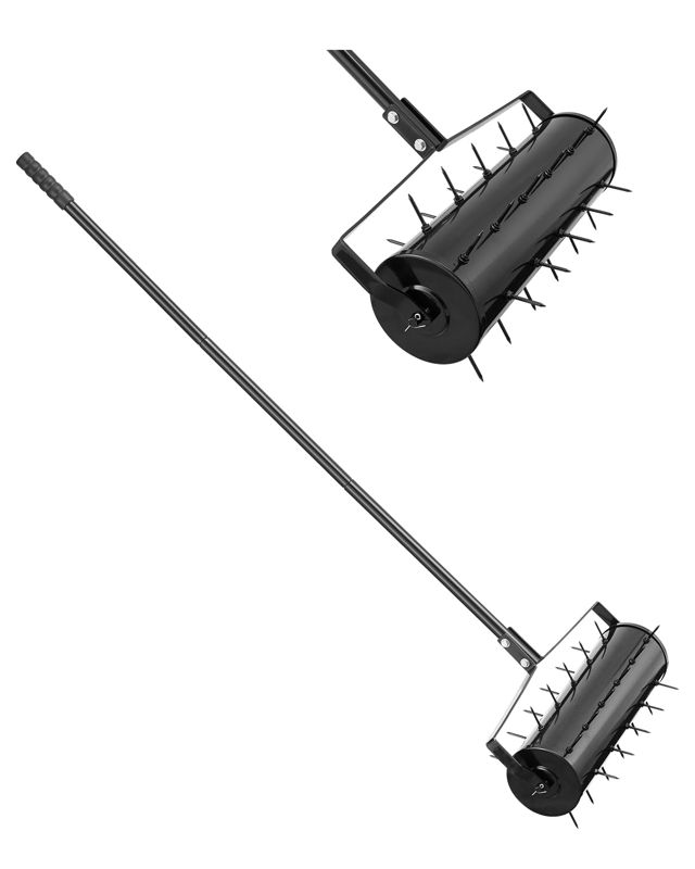 VEVOR Aérateur de Pelouse Roulant, 533,4 mm, Aérateur de Gazon Manuel Robuste avec Poignée Amovible, 33 Pointes en Fer, Outil d'Aération de Terrasse Roulant pour Jardin, Cour, Pelouses Compactés, Noir