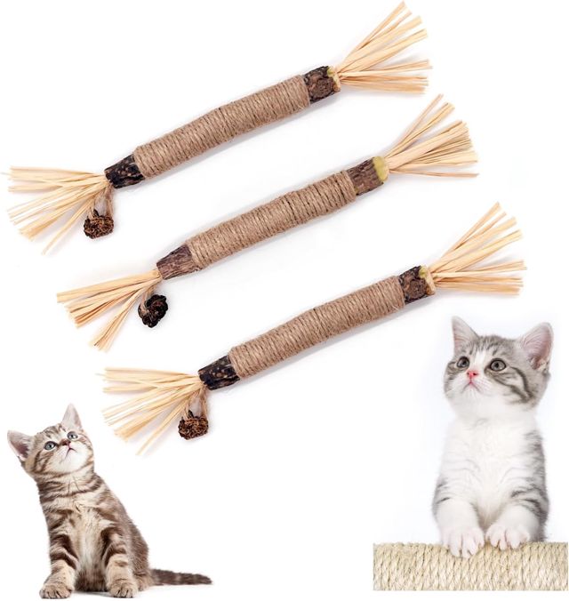 Bâtonnets Herbe à Chat, Bâtonnets à mâcher pour Chats, bâtonnets à mâcher pour Chats pour l'hygiène Dentaire et Contre la Mauvaise haleine (3 pièces)
