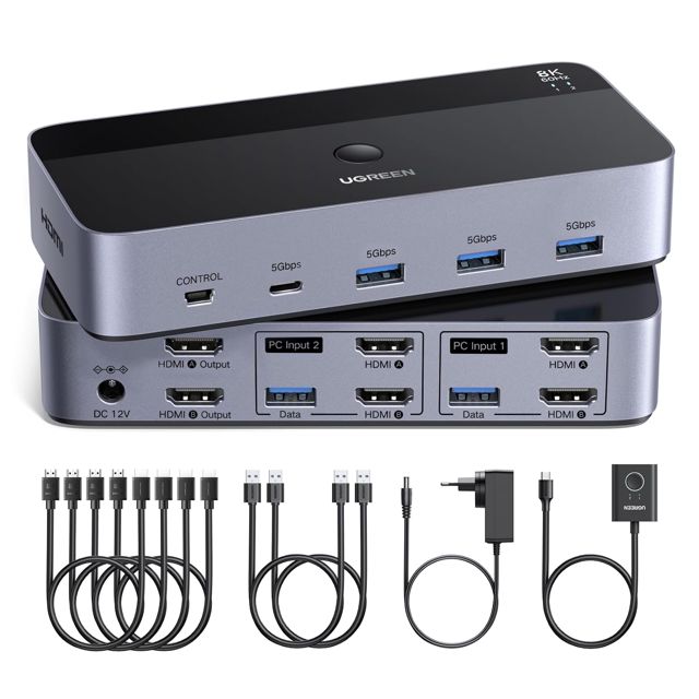 UGREEN Switch HDMI KVM 2 Entrées 2 Sorties 8K 60Hz pour 2 Affichage