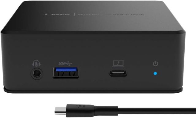 Belkin Station d'accueil USB-C à double écran (alimentation 85 W, HDMI, USB-A 3.1 Gen 1, Gigabit Ethernet, entrée/sortie audio pour MacBook, XPS et autres ordinateurs portables), noire
