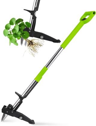 YISSVIC Désherbeur Manuel Arrache Mauvaise Herbe avec Pédale 4 Griffes Acier Inoxydable Long Manche Outil de Désherbage Solide pour Jardin Vert