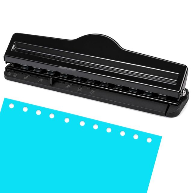 Perforatrice champignon à 11 trous, perforatrice réglable en métal, perforatrice avec capacité de 6 feuilles, perforatrice de poche pour A4, A5, A6, planificateur, classeur et classeur à anneaux, noir