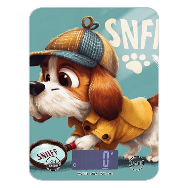 Cute Dog Sniff Balance de cuisine portable facile à nettoyer 5 kg/5 g avec 4 unités pour rôtir (piles non incluses)
