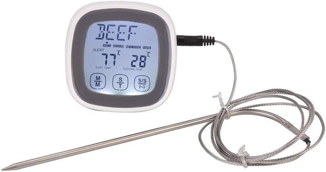Thermomètre Numérique pour Viande et Aliments, Outil de Minuterie avec Sonde, Grand écran D'affichage pour la Cuisine