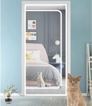 Porte moustiquaire renforcée pour Chat,Résistante aux Animaux domestiques,avec Fermeture éclair,Empêche Les Chiens et Les Chats de Sortir de la Maison,Blanc 90x210 cm