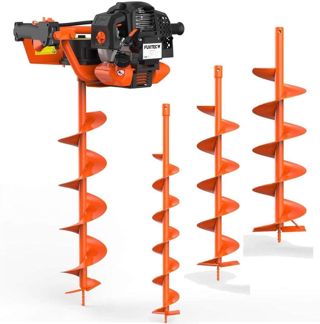 Tarière thermique FUXTEC FX-EB152 avec 3 mèches 80cm de longueur, diamètre 100, 150 et 200 mm, easy starter, cadre tubulaire en acier, horticulture, sylviculture, poteau, fondation, plantation