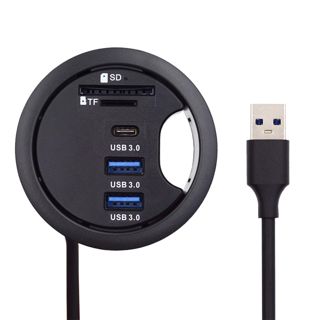 xiwai Hub USB 3.0 USB-C à 2 ports USB de 60 mm avec œillet pour bureau, station d'accueil pour écouteurs, microphone et audio pour PC de bureau