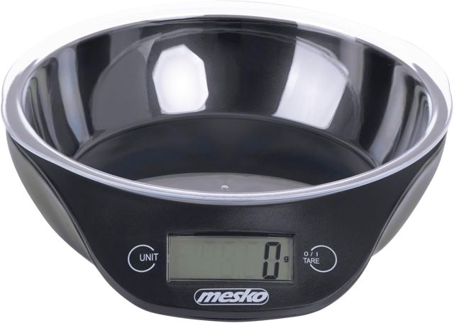 Mesko MS3164 Balance de Cuisine avec Bol 700 ml, Pese Électronique Précision, Aliment 5 Kg/ 11 Lb, Écran LCD, Fonction Tare, Arrêt Automatique, Noir